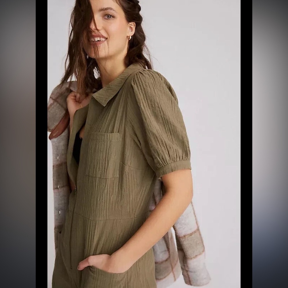 ▶️ The Odells x Anthropologie ◀️ Army Green Textured Utility Jumpsuit Size 6 - Picture 4 of 17